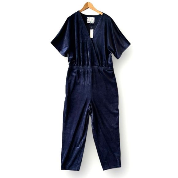 NWT Saturday Sunday Jumpsuit Romper Women Size L Navy Velvet - Picture 2 of 10